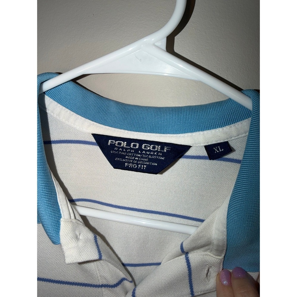 Polo Ralph Lauren Striped Polo Shirt Blue White Pro Fit Classic XL - Picture 3 of 6